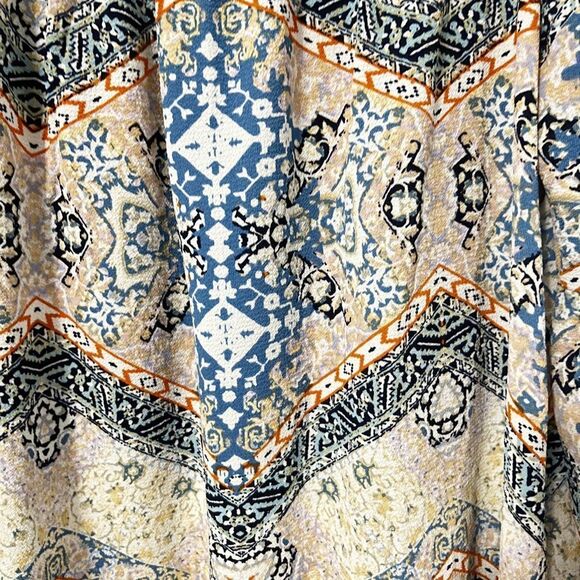 XHILARATION Blue Multi Pattern Peasant Lace Trim Dress with Bell Sleeves Size M - Picture 4 of 8